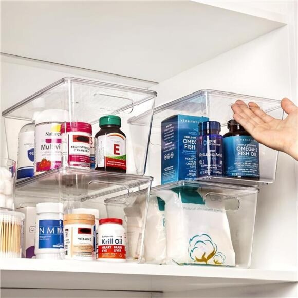 Stackable Clear Storage Bins with Lids Plastic Pantry Bathroom Kitchen Organizer - Picture 6 of 7